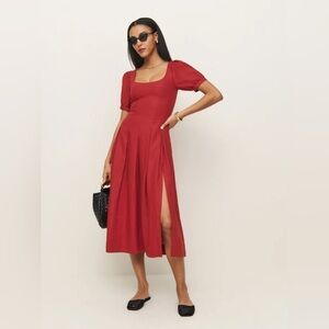 NEW Reformation Coucou Midi Linen Dress Sundried Tomato Red | US 2 UK 6